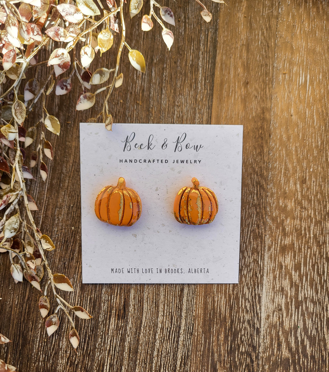 Large Metallic Pumpkin Stud